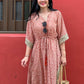 Kaftan in Cotton Block Print - Rustic Red