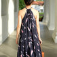 Enza Halter Neck Maxi Dress - Navy Pink