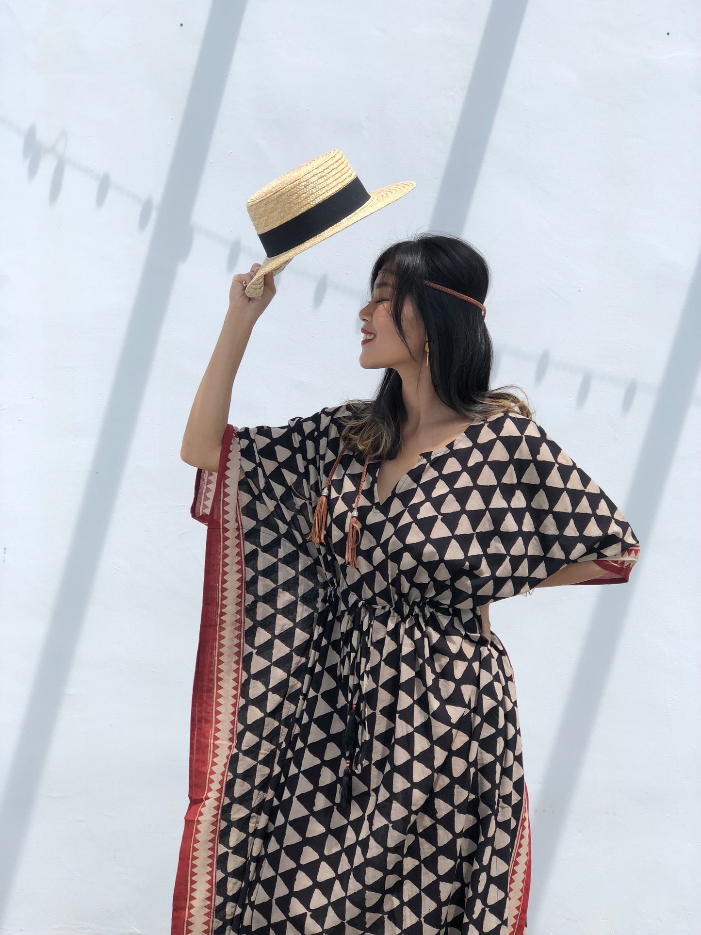 Kaftan in Cotton Block Print - Geometric Print