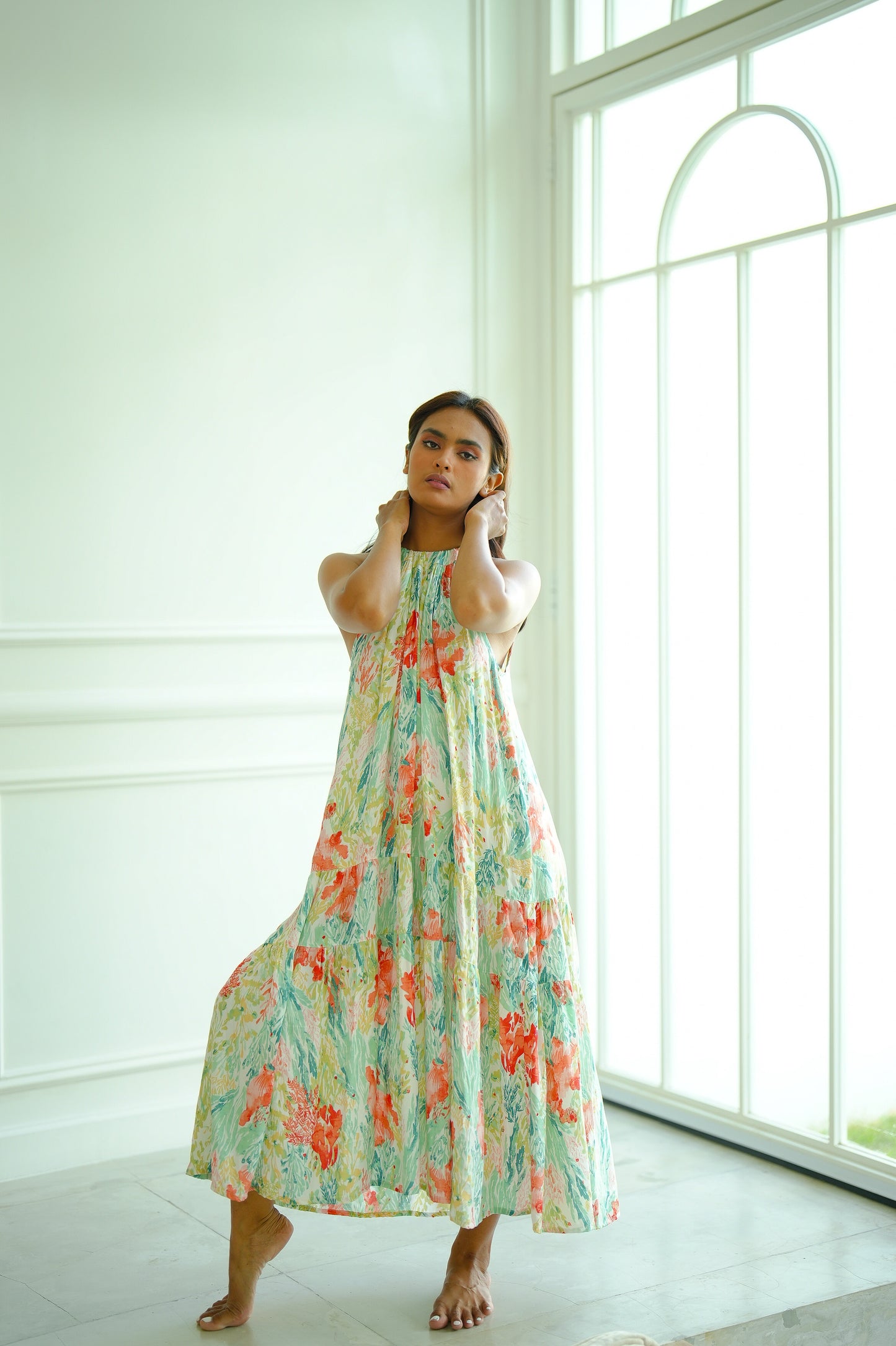 Enza Halter Neck Maxi Dress - Floral Pastel