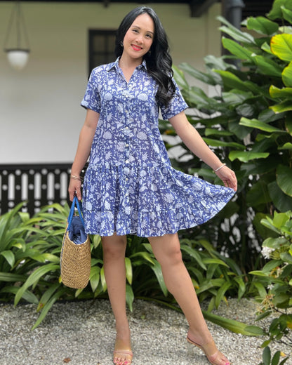Elise Shirt Dress - Blue/White
