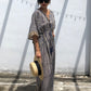 Kaftan in Cotton Block Print - Stripe Print