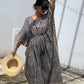 Kaftan in Cotton Block Print - Stripe Print