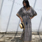 Kaftan in Cotton Block Print - Stripe Print