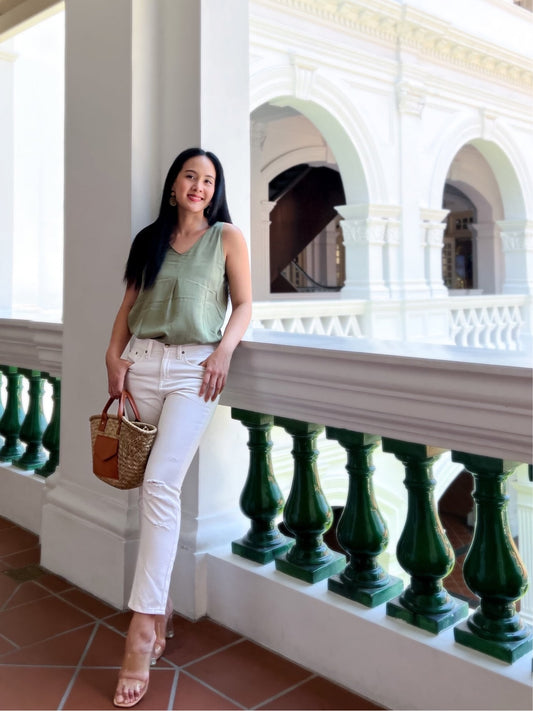 Anita V-Neck Flare Top - Olive