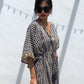 Kaftan in Cotton Block Print - Stripe Print