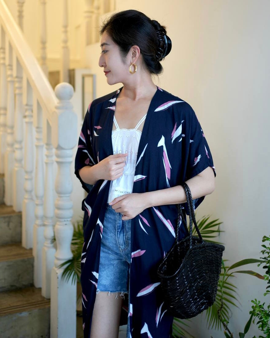 Blake Long Kimono - Navy Pink