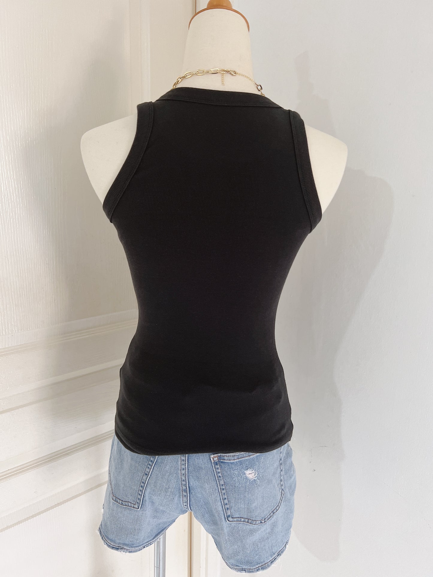Luna Ribbed Tank Top  - Black