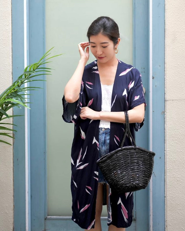 Blake Long Kimono - Navy Pink