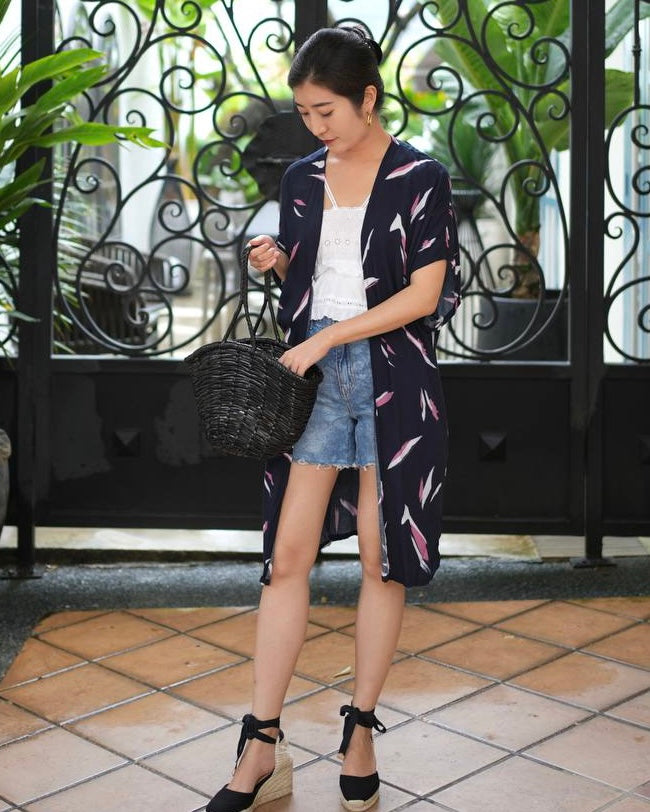 Blake Long Kimono - Navy Pink