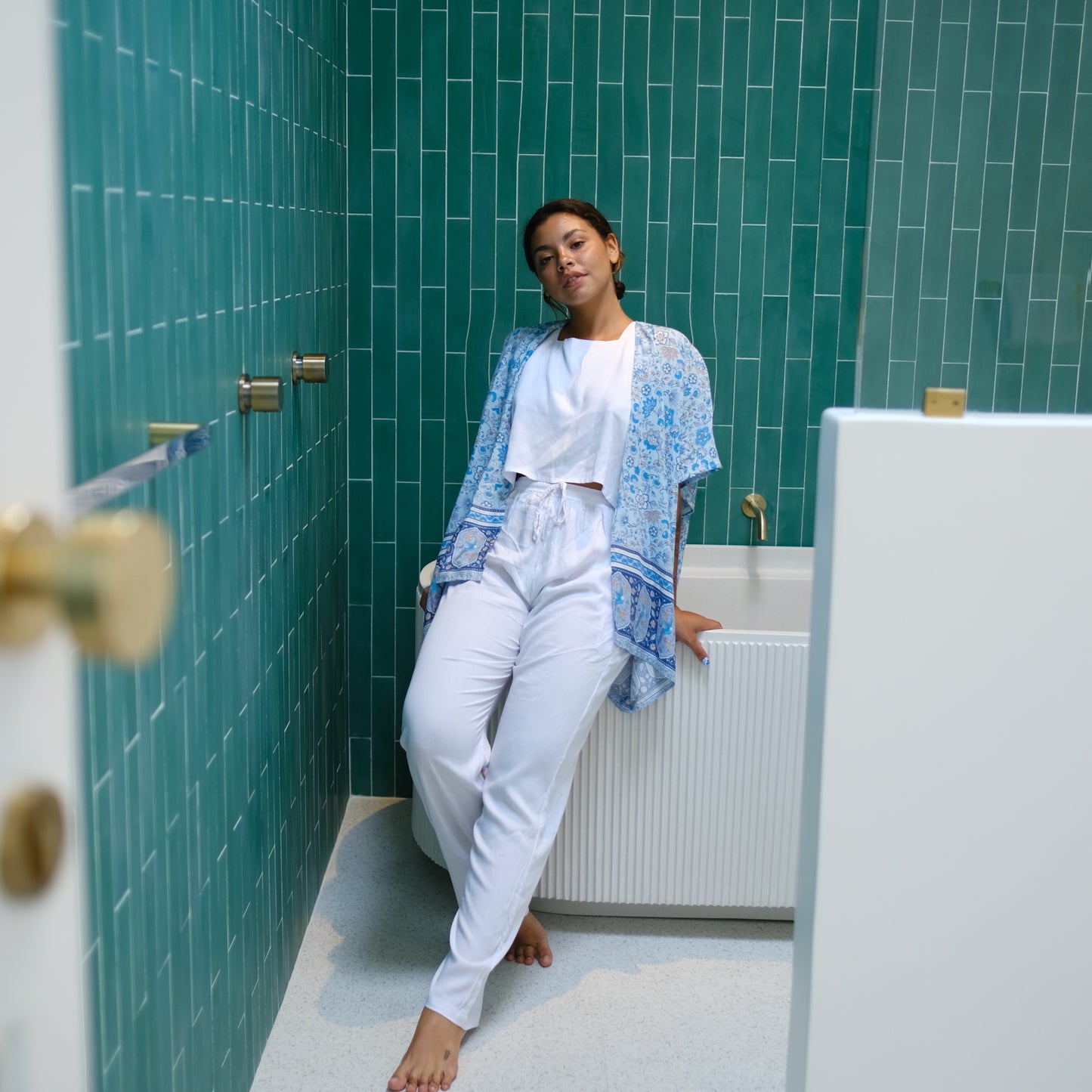 Kyla Short-Sleeve Kimono - Blue