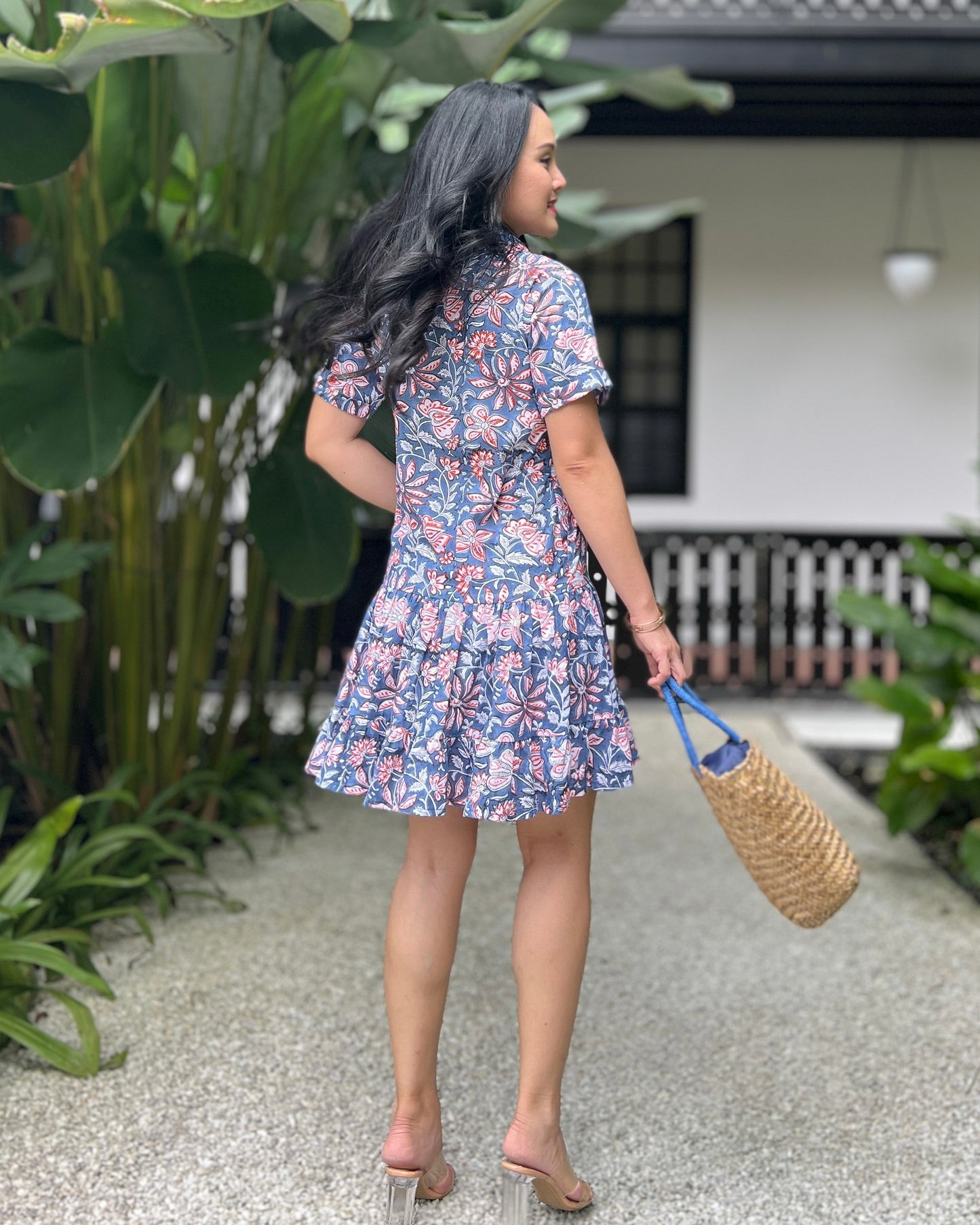 Elise Shirt Dress - Blue/Orange