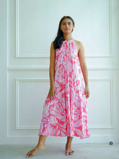 Enza Halter Neck Maxi Dress - Pink Bali