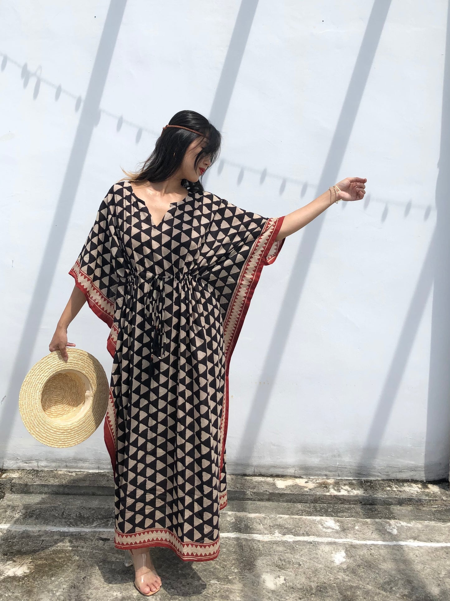 Kaftan in Cotton Block Print - Geometric Print