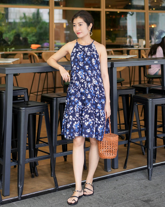 Stella Scallop-Detailing Swing Dress - Blue Bloom