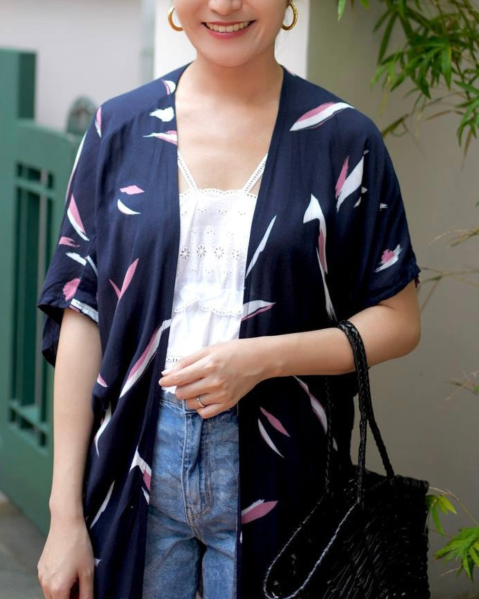 Blake Long Kimono - Navy Pink
