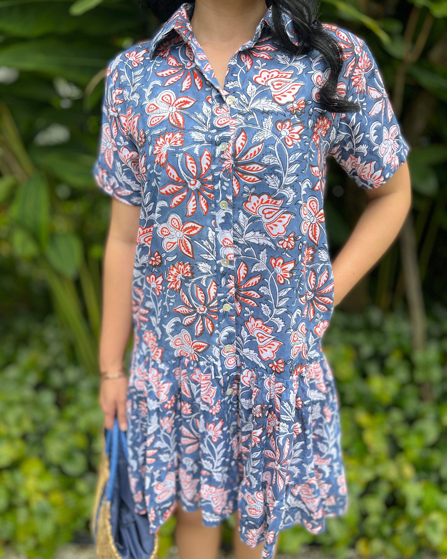 Elise Shirt Dress - Blue/Orange