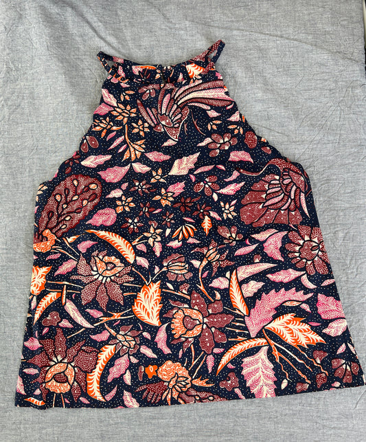 Jolie Batik Scallop Halter Top - Pink/Navy Floral