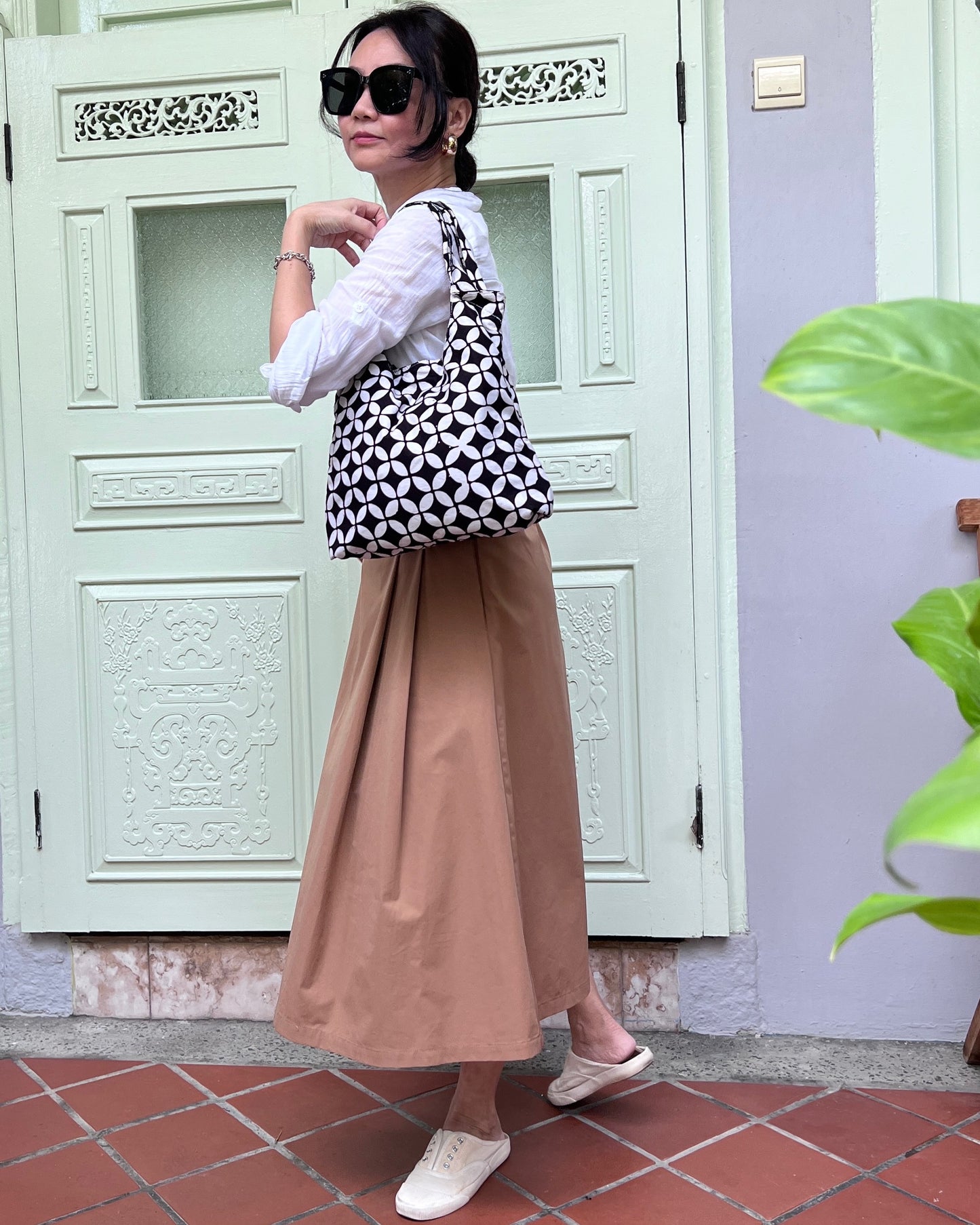 Peace Cotton Batik Bag - Black White Geometric