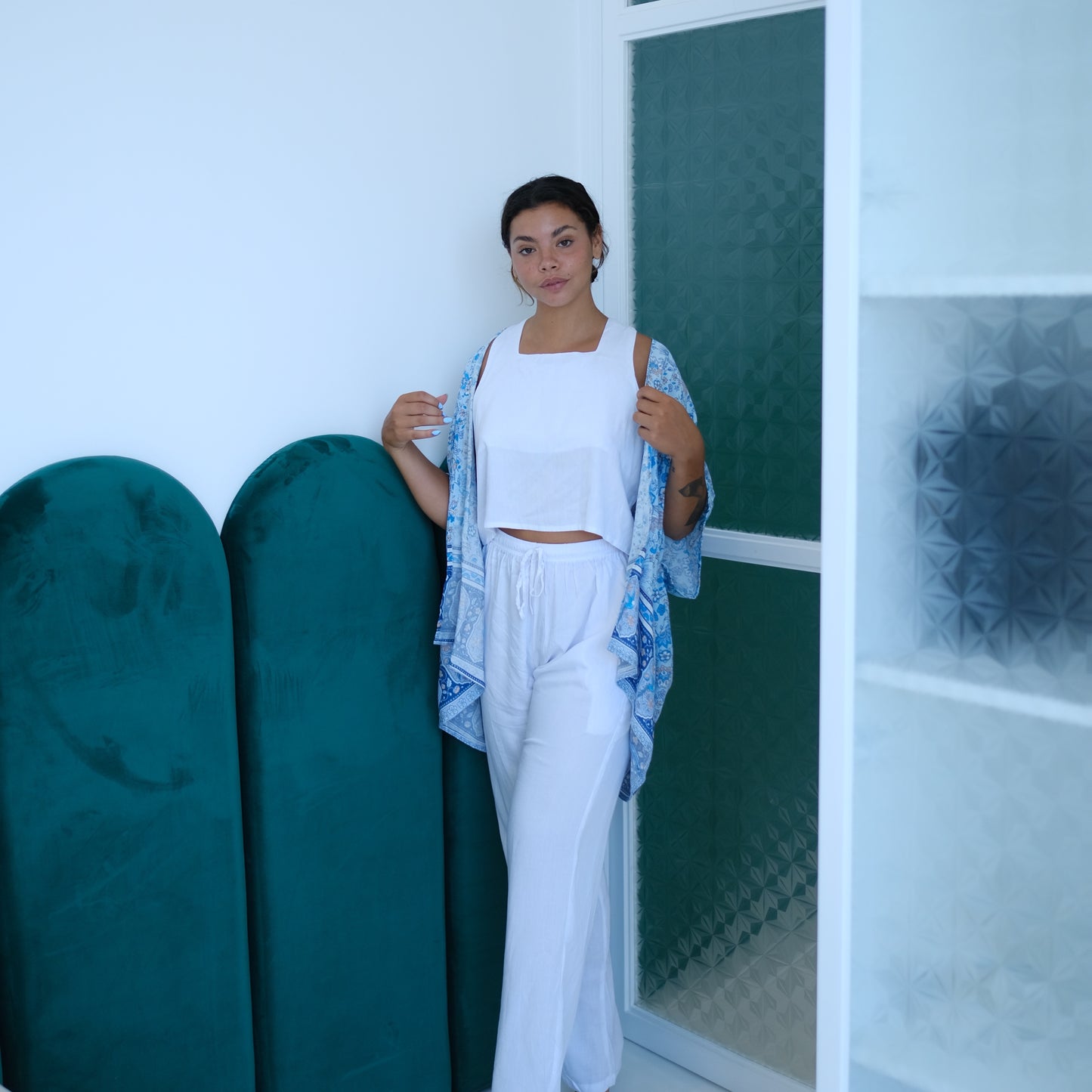 Kyla Short-Sleeve Kimono - Blue
