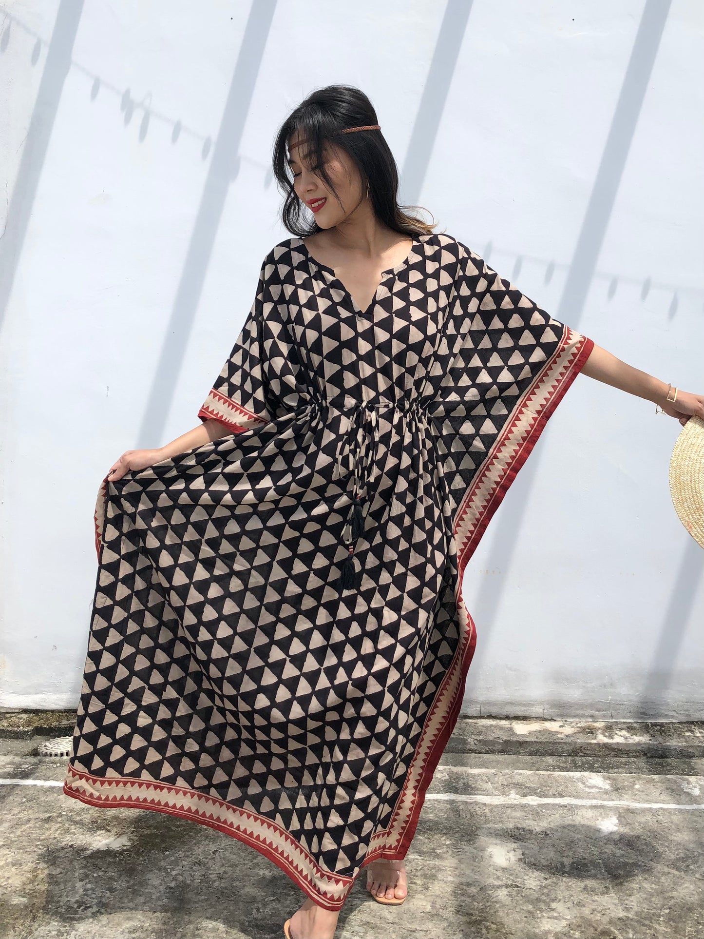 Kaftan in Cotton Block Print - Geometric Print