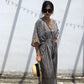 Kaftan in Cotton Block Print - Stripe Print