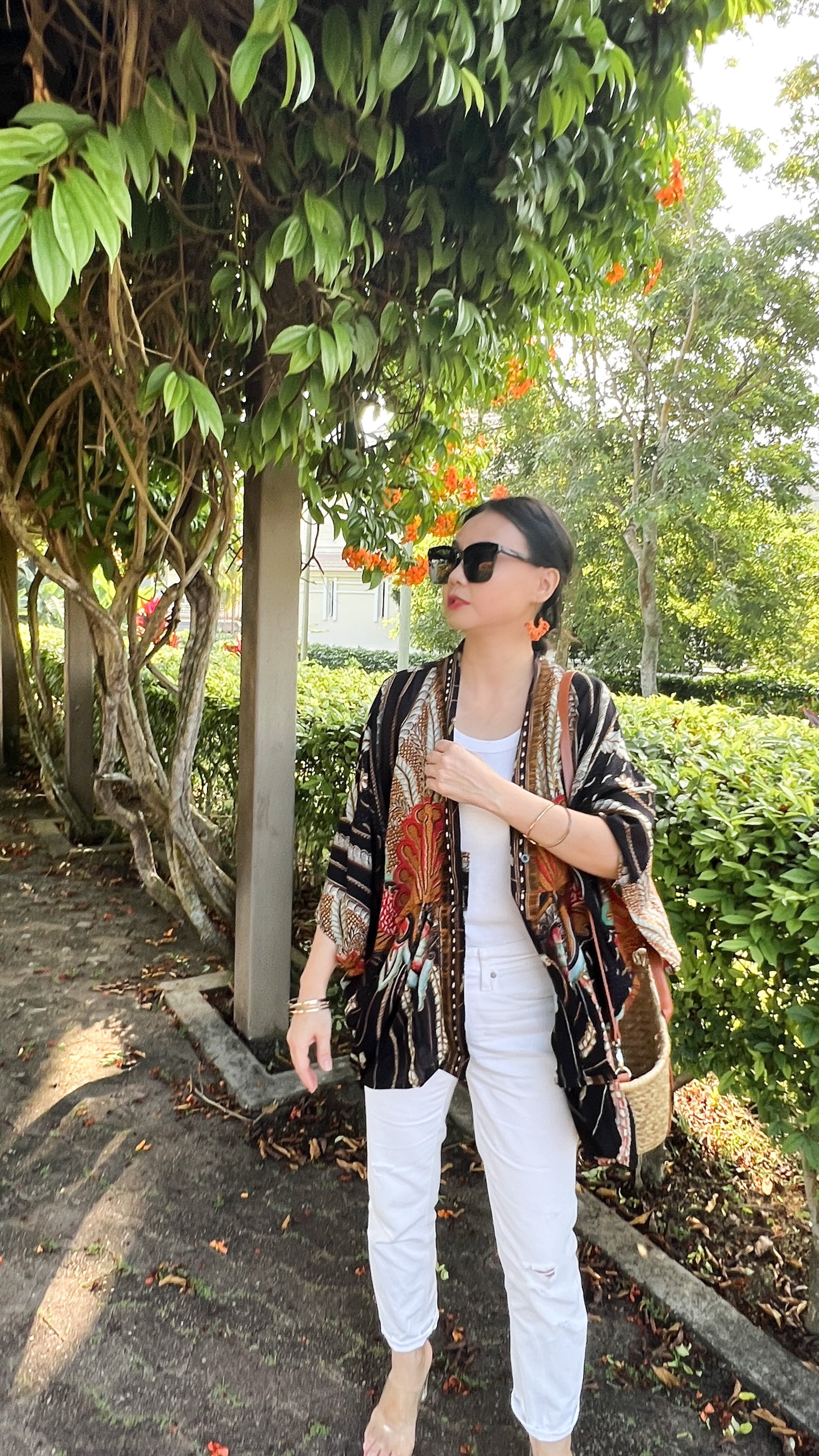 Cotton Batik Kimono- Black Orange