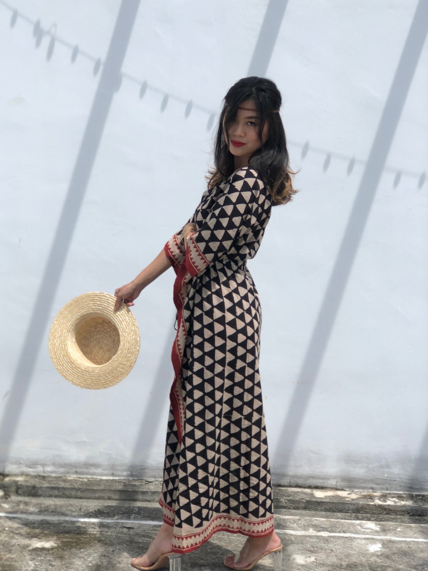Kaftan in Cotton Block Print - Geometric Print