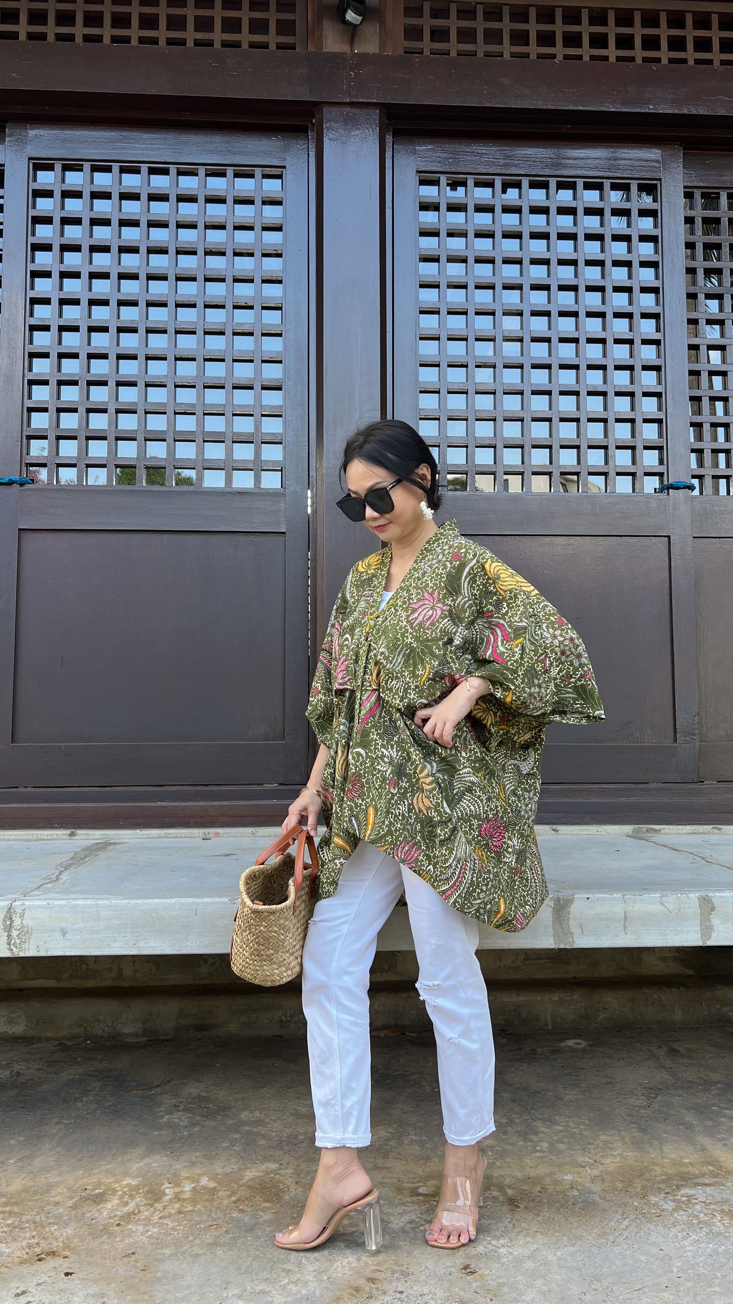 Cotton Batik Kimono- Forest Green