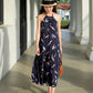 Enza Halter Neck Maxi Dress - Navy Pink