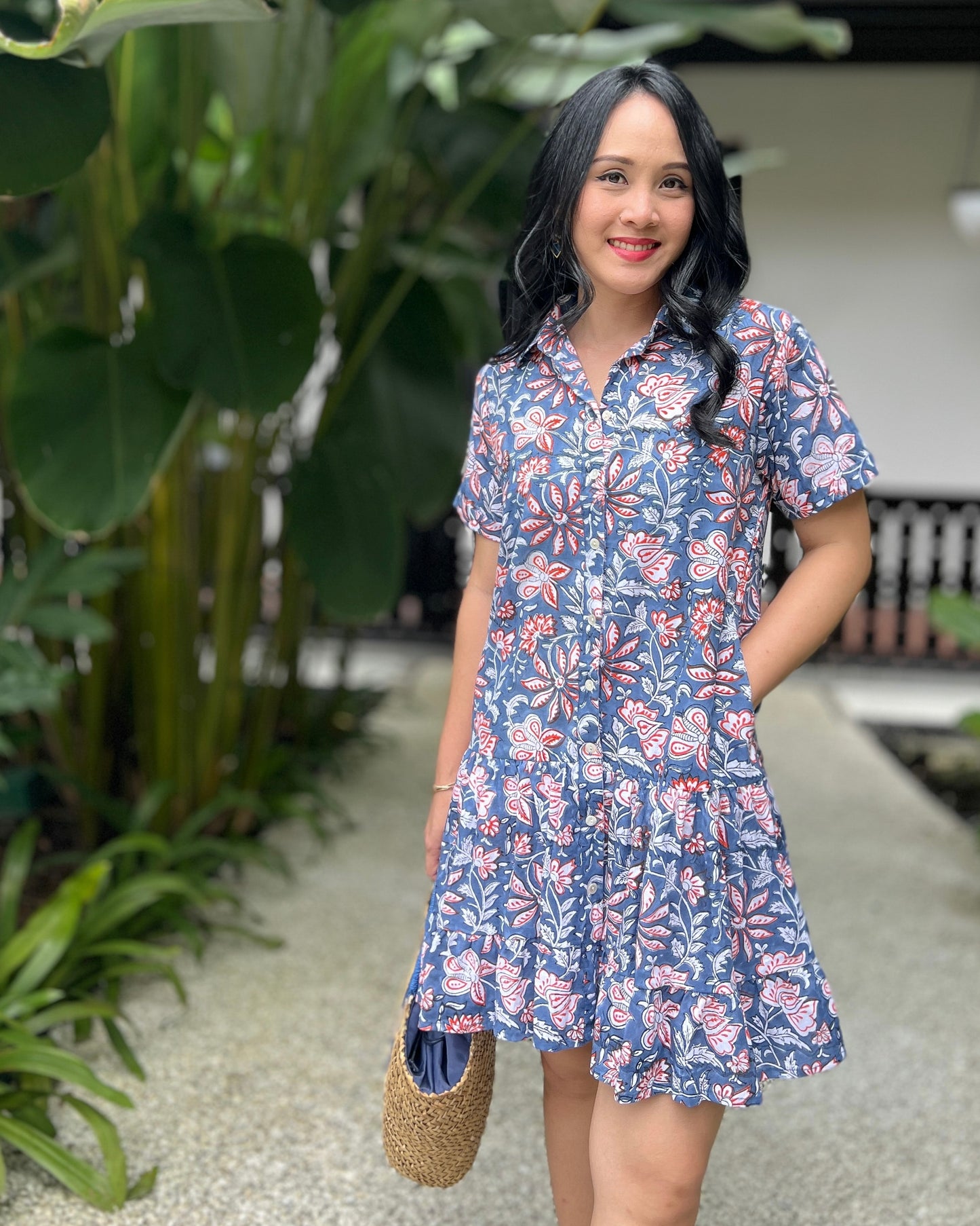 Elise Shirt Dress - Blue/Orange