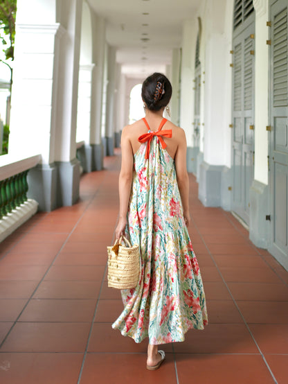 Enza Halter Neck Maxi Dress - Floral Pastel