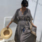 Kaftan in Cotton Block Print - Stripe Print