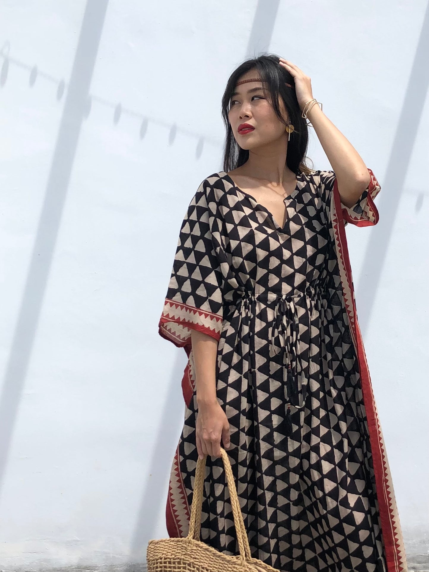 Kaftan in Cotton Block Print - Geometric Print