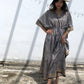 Kaftan in Cotton Block Print - Stripe Print