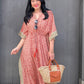 Kaftan in Cotton Block Print - Rustic Red [LAST PIECE]