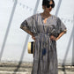 Kaftan in Cotton Block Print - Stripe Print