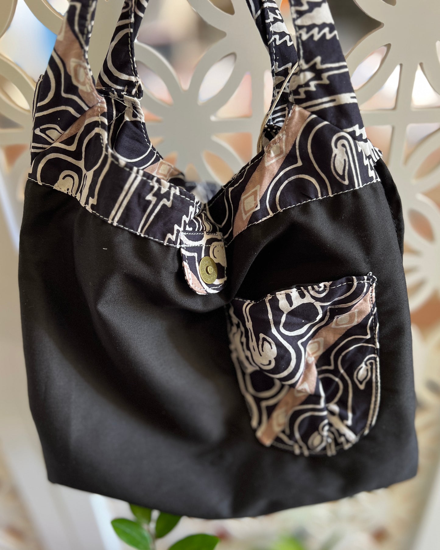 Peace Cotton Batik Bag - Black White Geometric