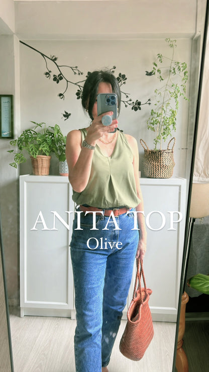 Anita V-Neck Flare Top - Olive
