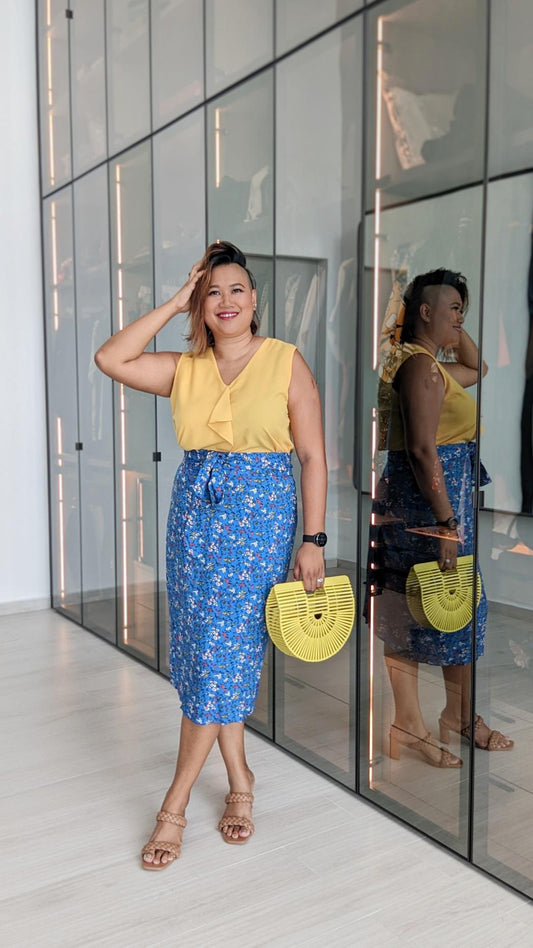 Jainee Plus Size Wrap Skirt In Blue Garden