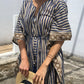 Kaftan in Cotton Block Print - Stripe Print