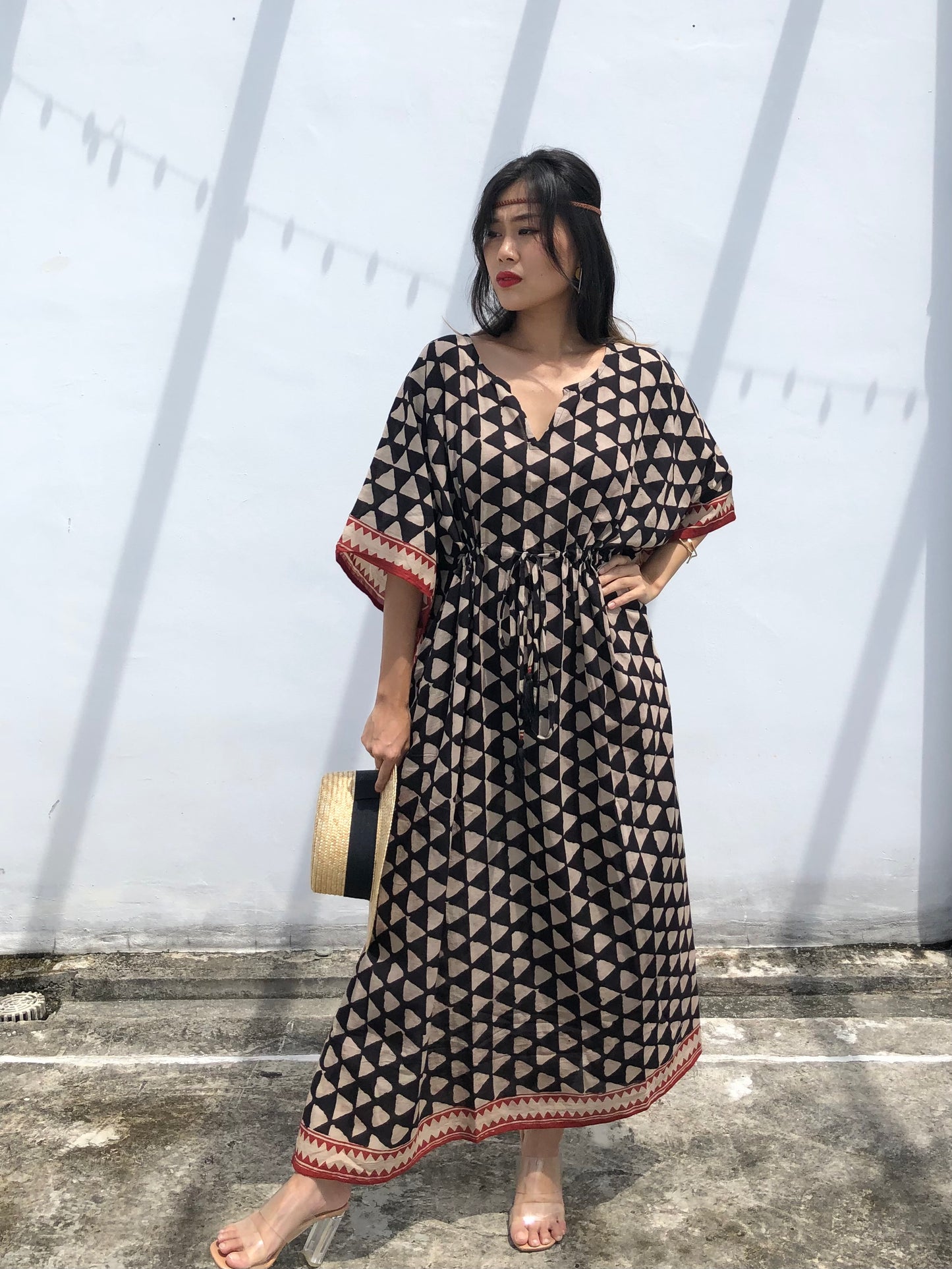 Kaftan in Cotton Block Print - Geometric Print