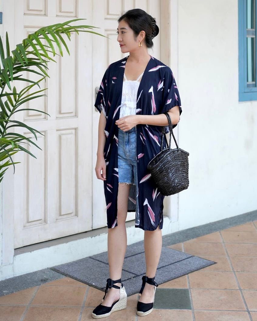 Blake Long Kimono - Navy Pink