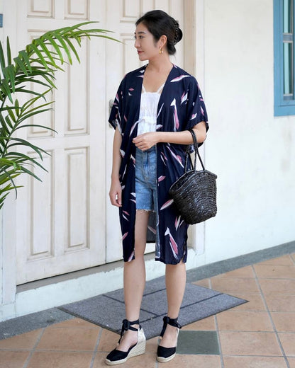 Blake Long Kimono - Navy Pink