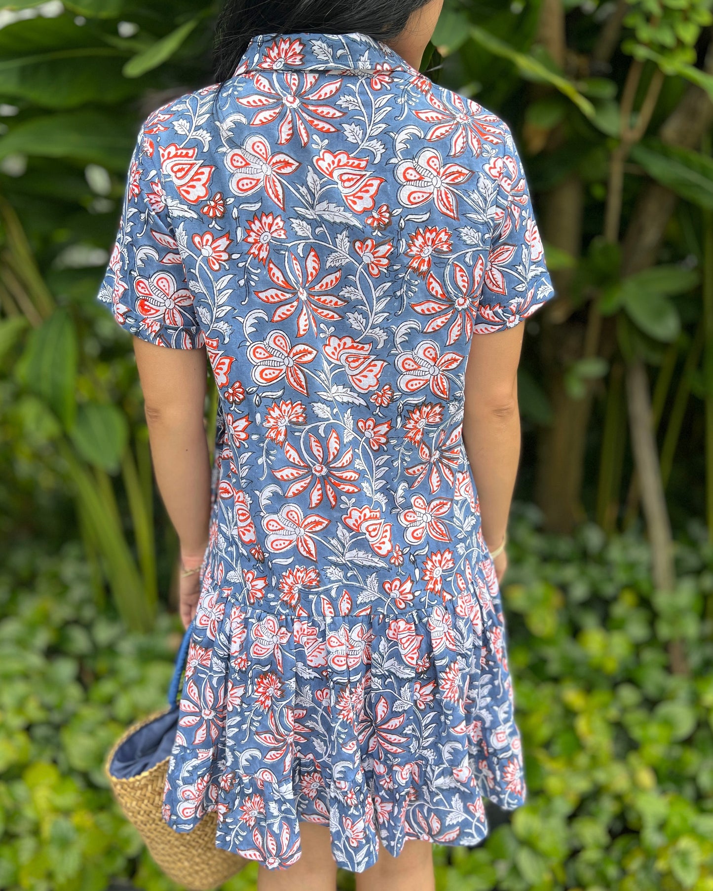 Elise Shirt Dress - Blue/Orange