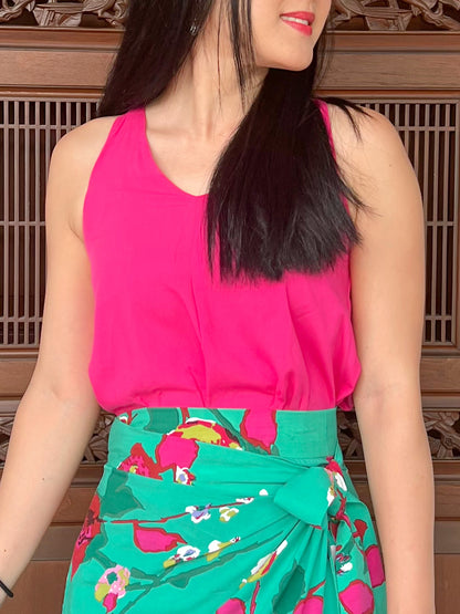 Anita V-Neck Flare Top - Fuchsia