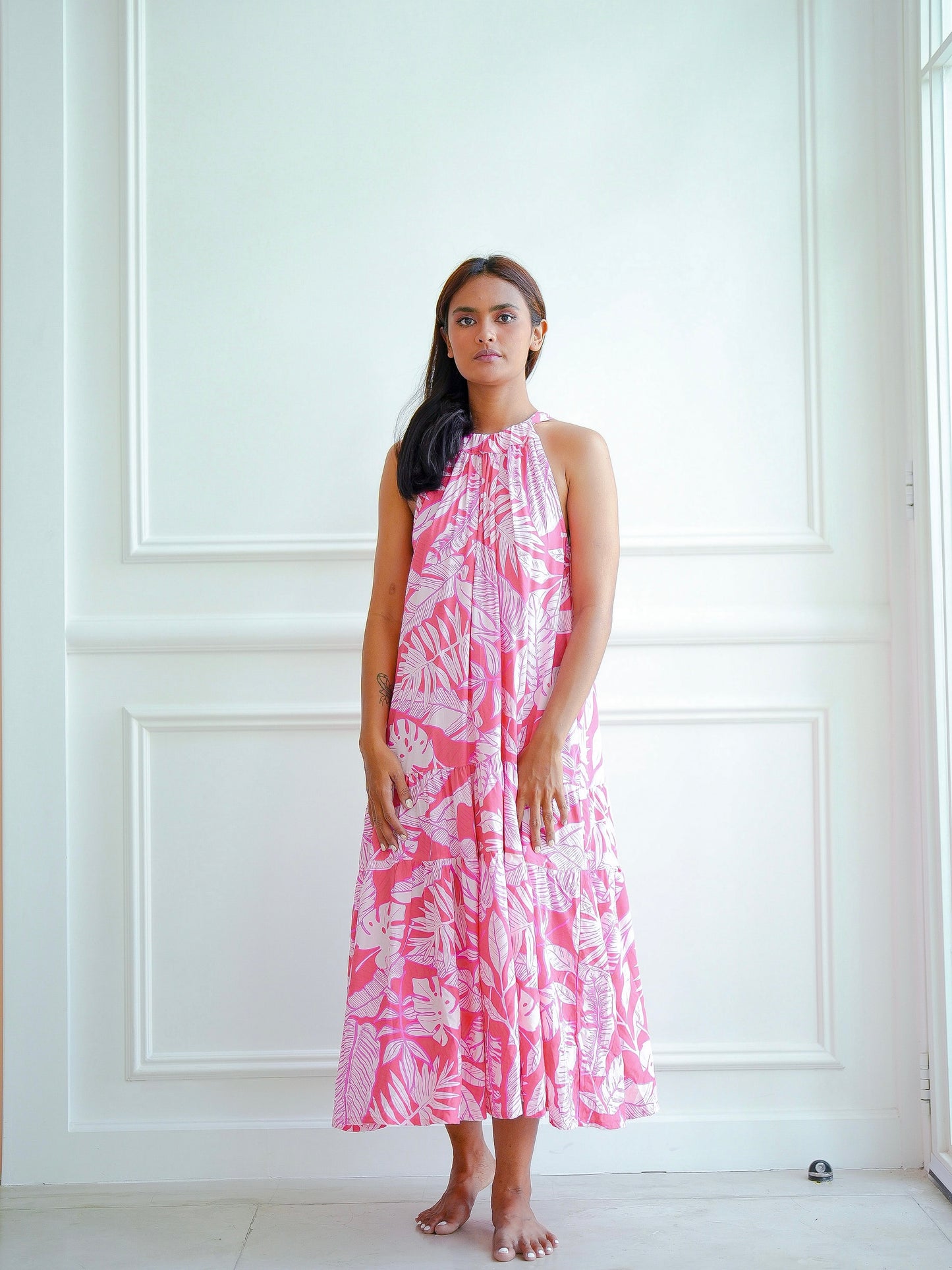 Enza Halter Neck Maxi Dress - Pink Bali